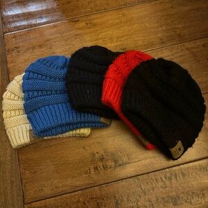 Toddler Knit Beanie Hat set- Black, Red, Blue, Cream - Cozy Winter Accessory
